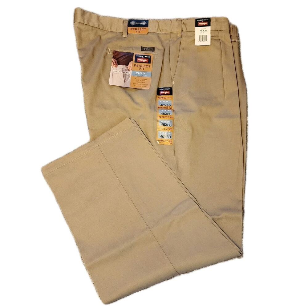 NWT Timber Creek By Wrangler Pleated Front Relaxed Fit Khaki Men's 46×30